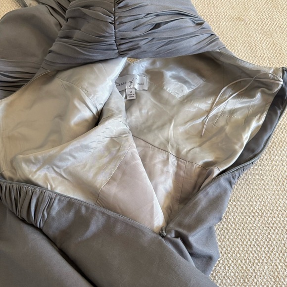 Mirror of Venus Anthropologie Gray Silk V Neck A Line Dress Size 14 Pleated - Picture 10 of 13